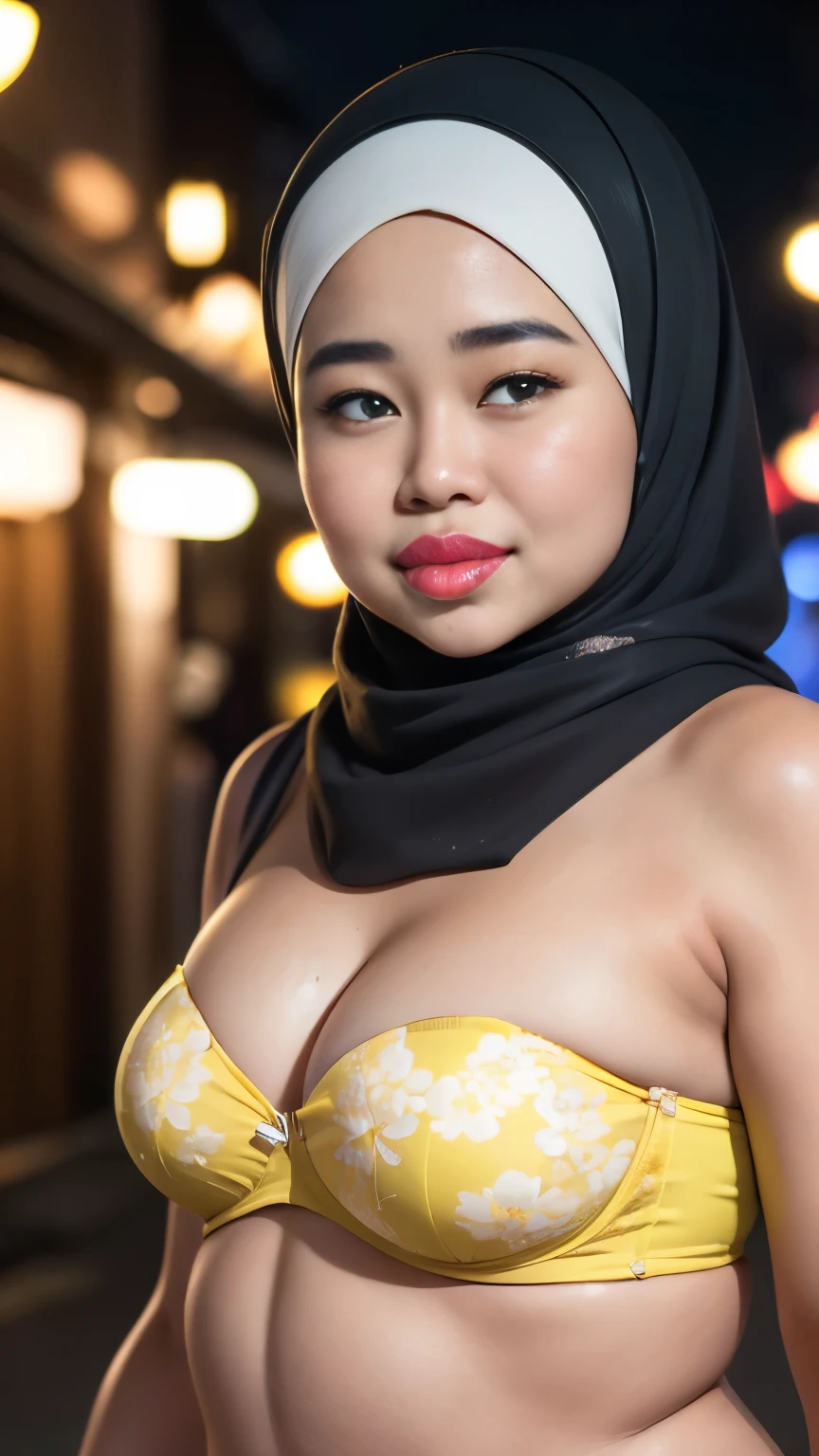 ((thick lips:1.7)), (((CHUBBY))), chubby, chubby & bbw, chubby & fatty, Lace, (Happy smile), (((HIJAB MALAY GIRL))), masutepiece, High quality, UHD 32K, Realistic face, Realistic skin feeling , A Japanese Lady, , , Very cute and baby-like face, (((FLAT CHEST))), (Night time at forest), ((look In front at the camera and SADNESS)), (((FLUORESCENCE))), (((CUTE GIRL))), ((YELLOW LIPS)), ((Floral Pattern)) little wearing strapless bra, strapless colorful bra, dark night horror scary place (from behind up) seductive pose, a very fluorescent green atmosphere