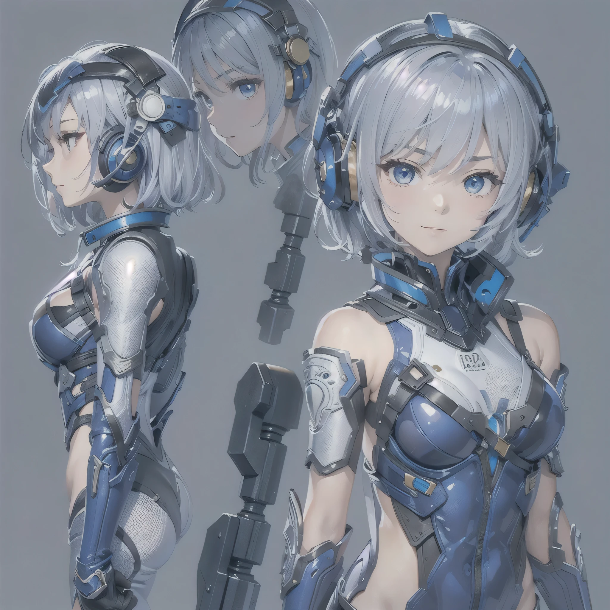 (masterpiece、highest quality、Highest Resolution、Clear_image、Detailed details、Angle from above): (Whole body、One 20 year old girl、Japanese Faces、Small Face、Slender、Navy blue super short bob cut hair、(Hidden small breasts:1.3)、Sparkling blue eyes、Shiny pilot suit in blue and black colors、Chest protection armor、Tight fitting clothes、Clothing that covers the whole body、Glamorous clothes、Tight Fit Pants、Hide your skin、Very delicate and beautiful、Detailed Skin、hide thighs、Hide your ass、Cute、A gentle smile、Soft expression、heroine、headset、Knee-high boots、Elbow-length gloves、Eye Level Shot、Face directly、Woman on a spaceship)