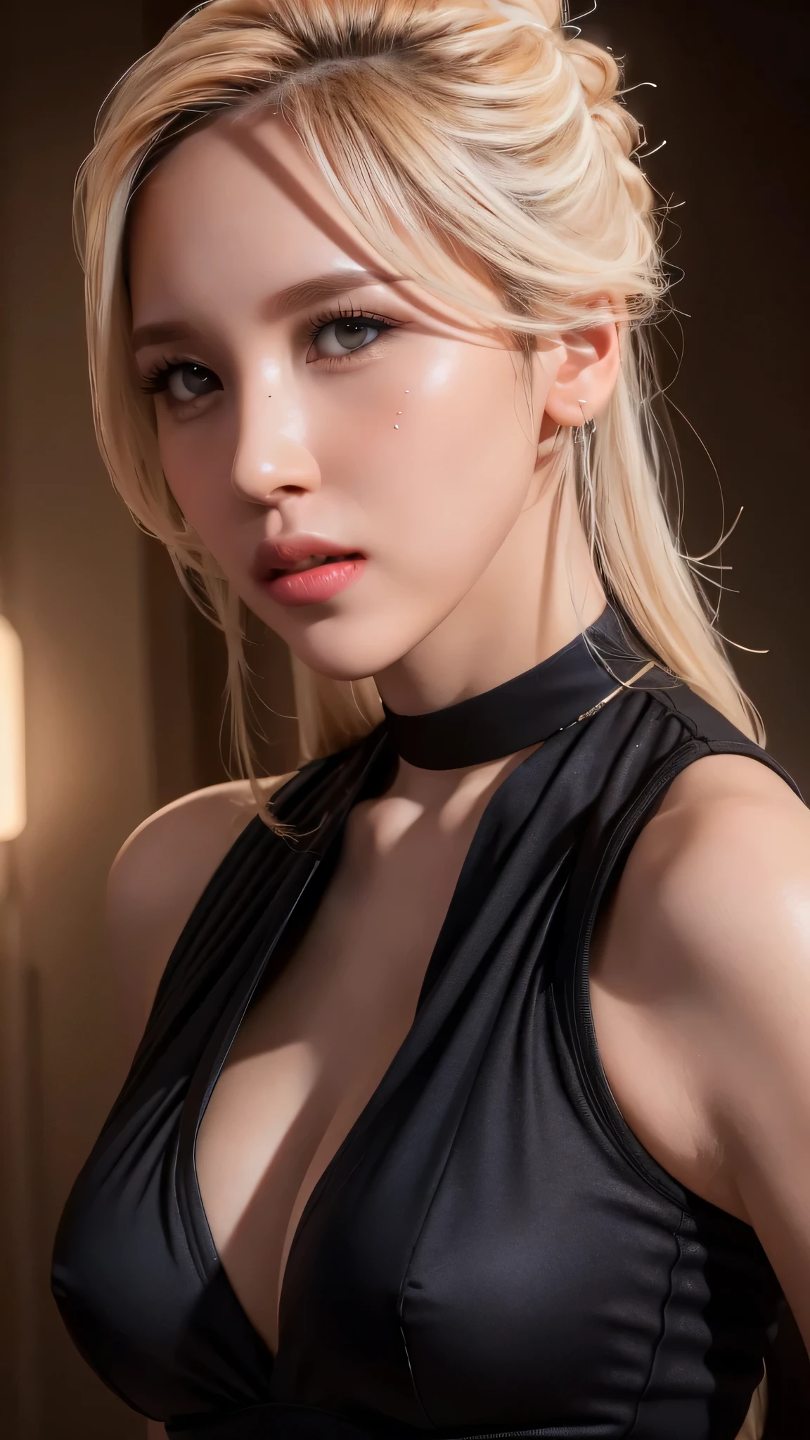 Mina, (detailed lighting, extremely detailed skin, extremely detailed hair, shadows, 8k), looking at viewer, (High Key Lighting); dynamic poses, totally, hot daddy-frivolity-body language, fit figure, gorgeous perfect face, realistic style and super detailed renderings, superrealism,kawaii, zbrush, super-realistic oil, contour shadow-process