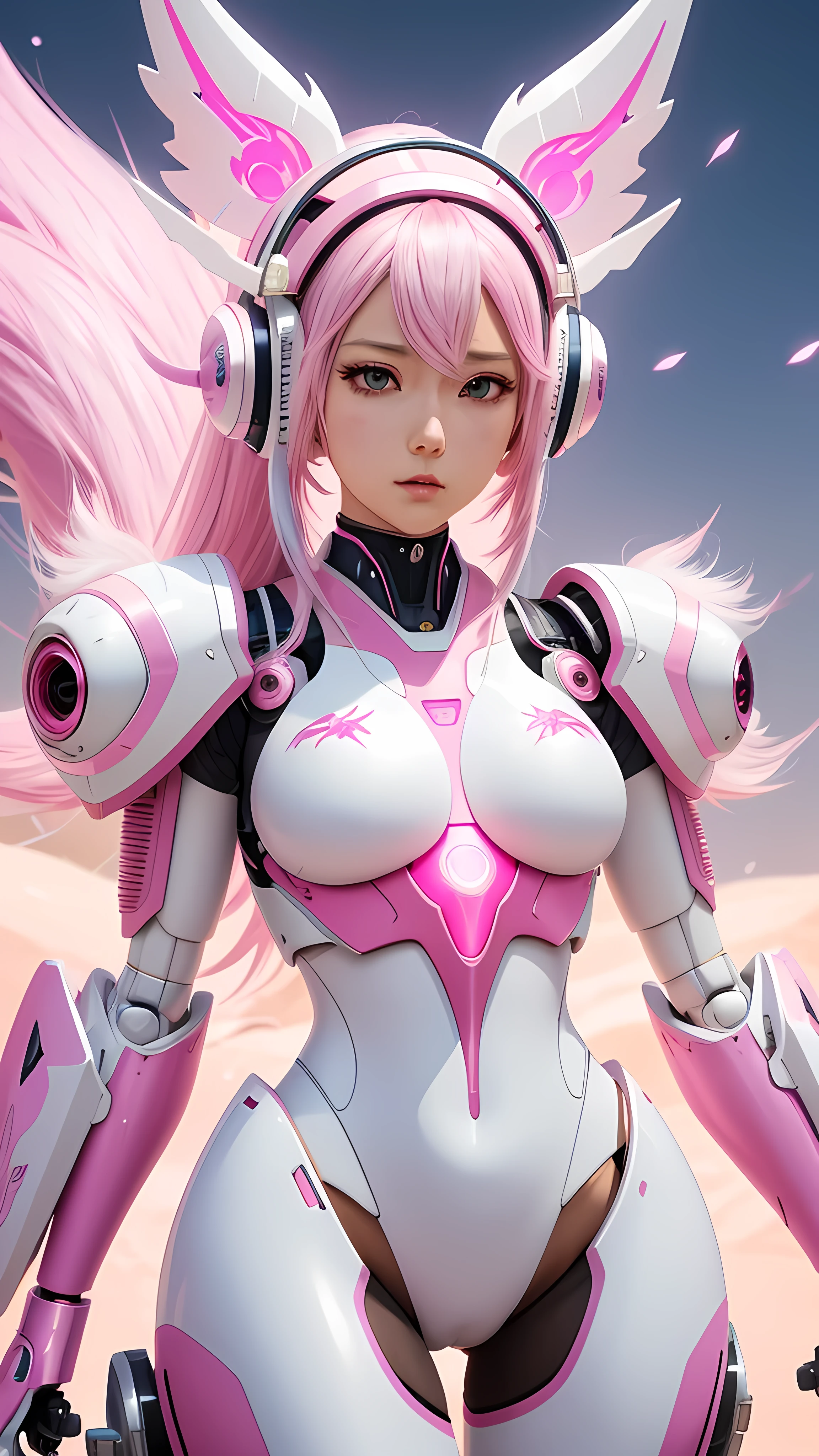 araffa with pink and white hair and a white and pink helmet, detailed digital anime art, best anime 4k konachan wallpaper, anime mecha aesthetics, Highly detailed 4K digital art, robot fur woman dragon head, Wlop and Krenz Kuchart, very detailed anime, mechanical aesthetic, Advanced Digital Anime Art