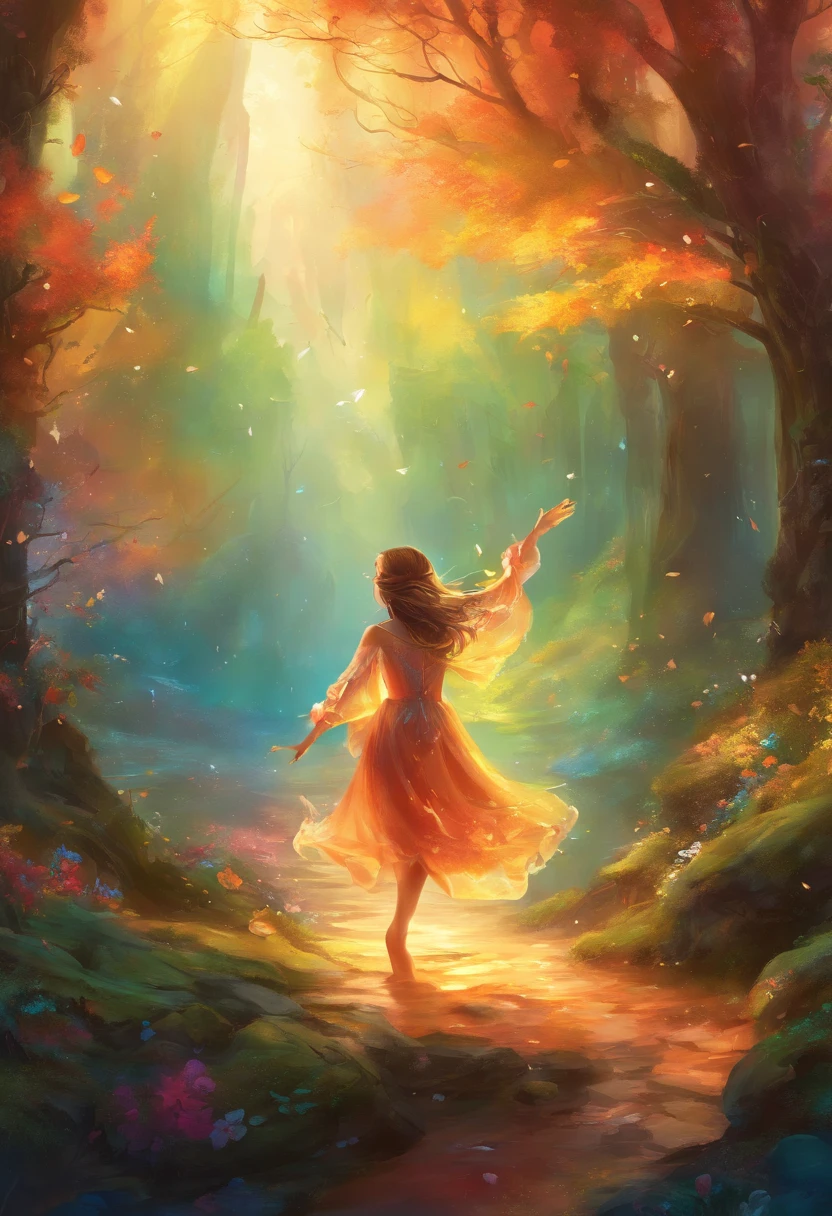 ((highres, best quality, 16k, masterpiece, resolution)), (A girl dancing on a stage in the middle of a forest), (((beautiful))),colorful, pixar