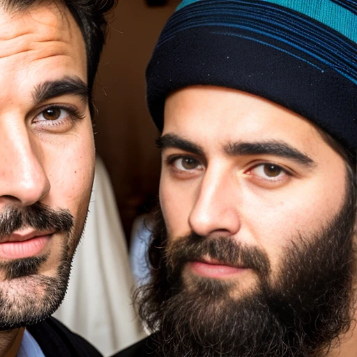 group of Judaean men gathered, focus on the face.