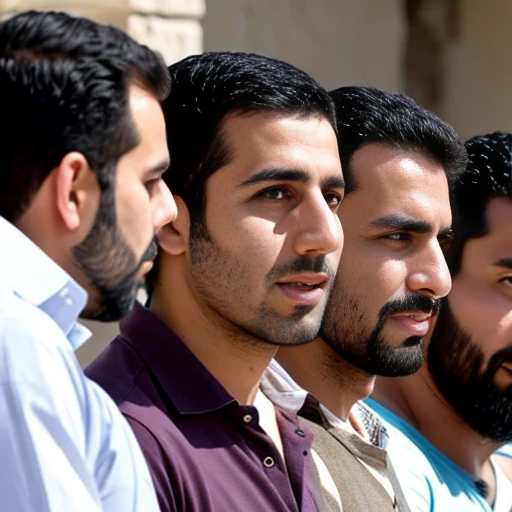 group of syrians men gathered, focus on the face.