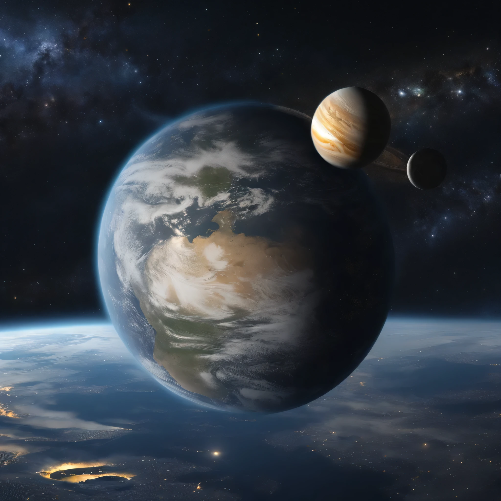 Master Pieces、Qualidade superior、qualidade de imagem superior、A qualidade 8k、Beautiful photos of the starry sky、magnificent、Milky Way:1.25、Vista Alafed da Terra vista de Saturno:1.9