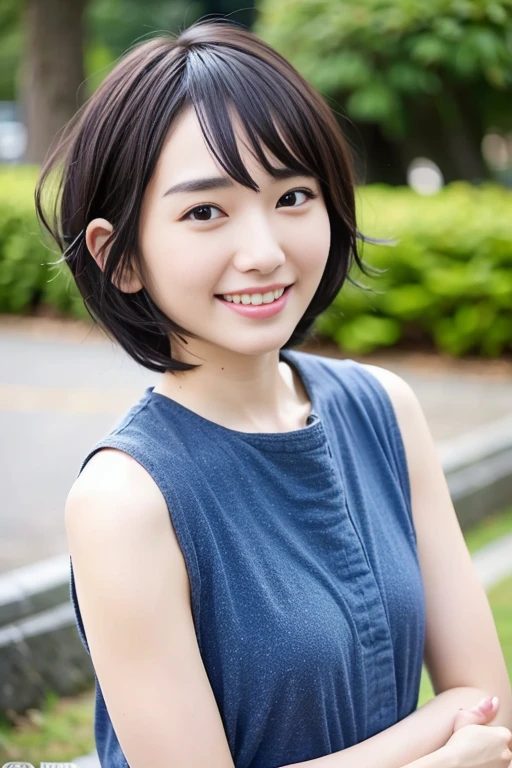 highest quality, masterpiece, Ultra-high resolution, (Realistic: 1.4), RAW Photos, 1 girl, The Beauty of Japan, Beautiful Skin, Black Hair: 1.7, Gakki, (((short hair: 1.5)), 30 years old, Laugh happily: 1.2,