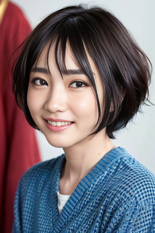 highest quality, masterpiece, Ultra-high resolution, (Realistic: 1.4), RAW Photos, 1 girl, The Beauty of Japan, Beautiful Skin, Black Hair: 1.7, Gakki, (((short hair: 1.5)), 30 years old, Laugh happily: 1.2,