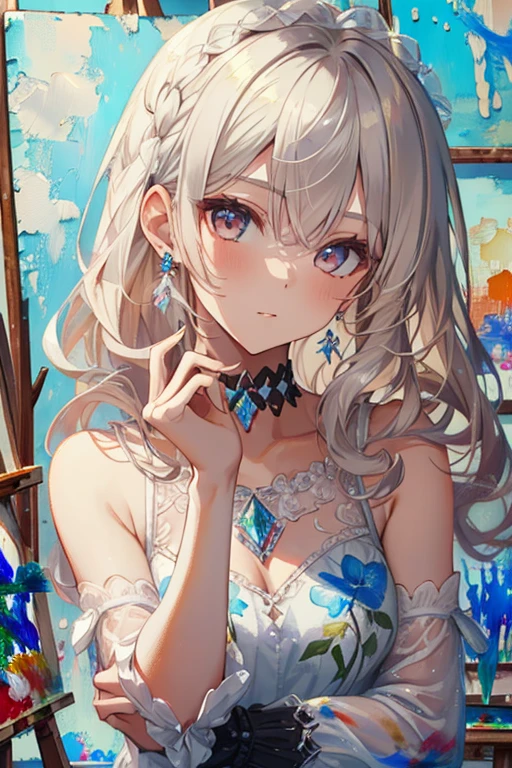 1girl, wearing edgCrystal, Choker, cute little, (Kpop Idle), (attractiveness:1), (Platinum Blonde Hair:0.8), ((Puffy eyes)), tenderness, Irridescent color, edgCrystal, Rainbow, Look at the viewer, pose, (Methodological Painting:1.6), (Highly detailed), (high resolution), (Best quality), (masterpiece)

