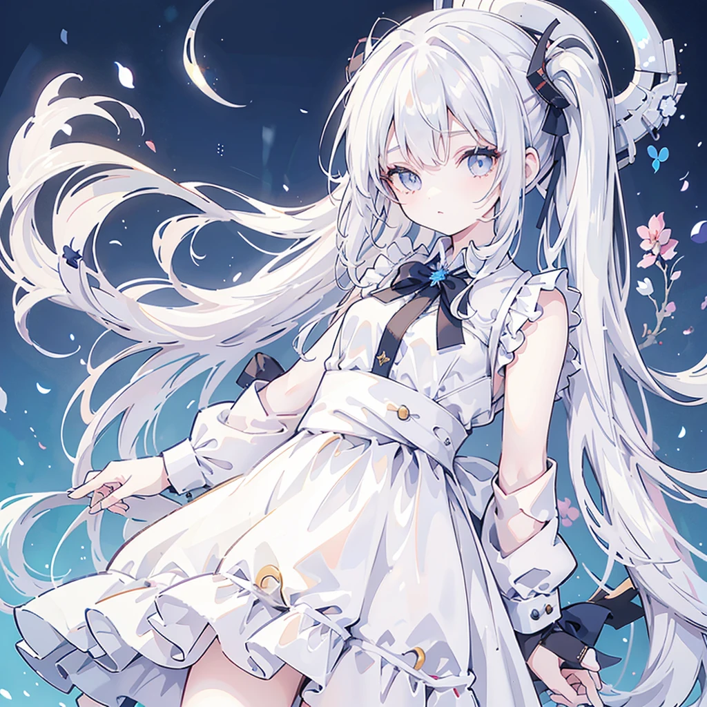 Girl with long white hair just below the waist. Olhos pretos semicerrados com olheiras. Roupas pretas de . 14 anoeducada. Maneirismo de menino. Baixatura.