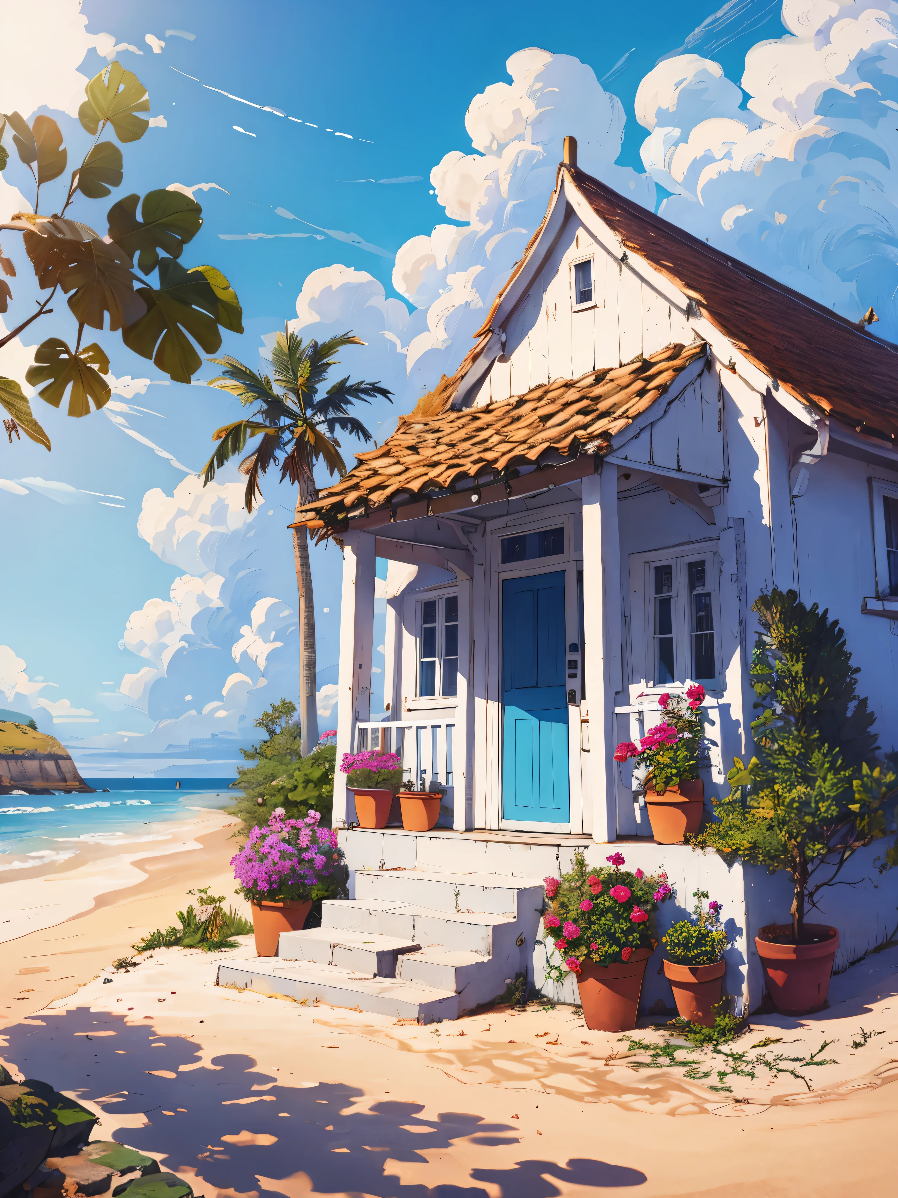 white cottage on beach