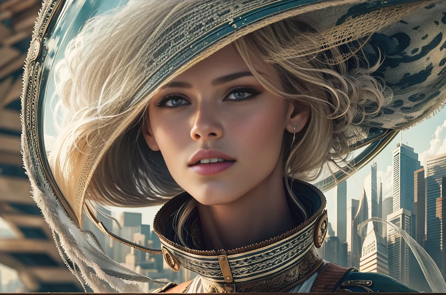 RAW, masterpiece, Ultra clear photo, Best quality, ultra high resolution, beautiful girl 19 years old....,Claudia Schiffer'Face, very thin, wide gap between legs, thin hips, thin legs, incredible space battleship, the lining is scorched by the scorching rays of the stars, futuristic science fiction city, Planet Dune, intimate services for foreigners, distant fantasy, futuristic story from the life of the future