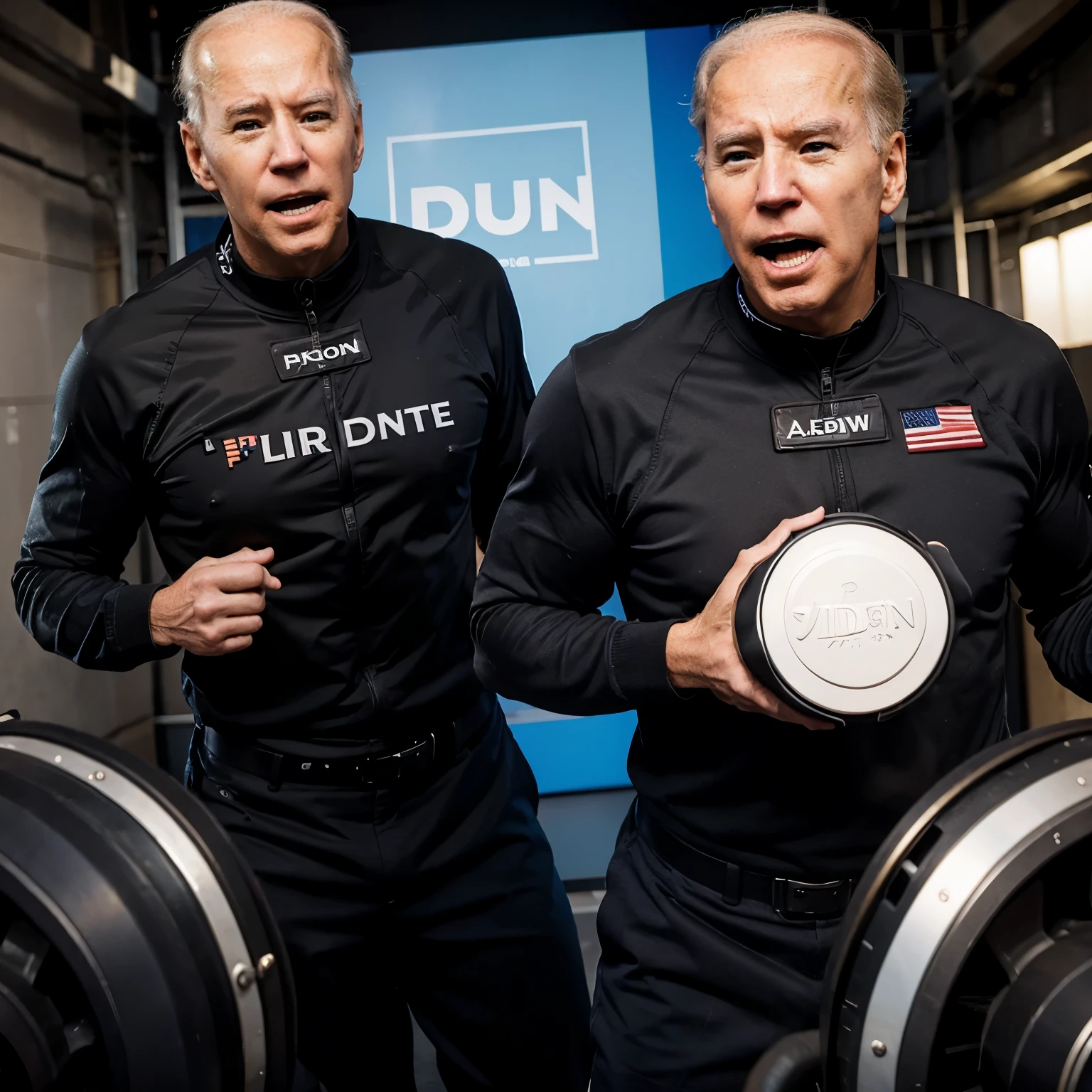 Create a photo of a pumped-up Biden