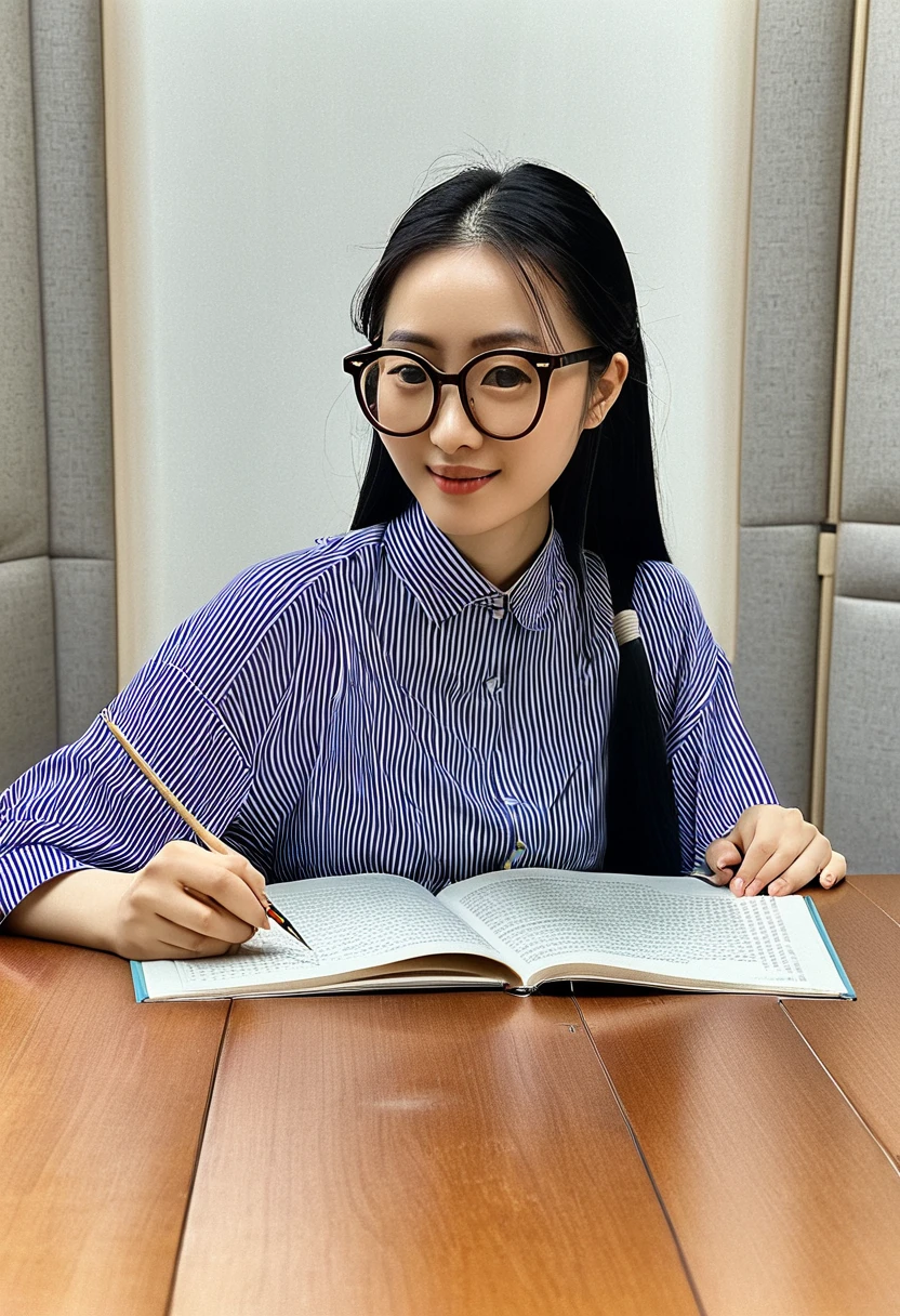 Arabian woman with glasses sitting at a table, Wearing glasses, Yoshitomo Nara, Chiho, Wenfei Ye, 27 years old, 28 years old, Chi Fengling, Without glasses, 23 years old, 18-year-old, 19-year-old girl, 1 8 is