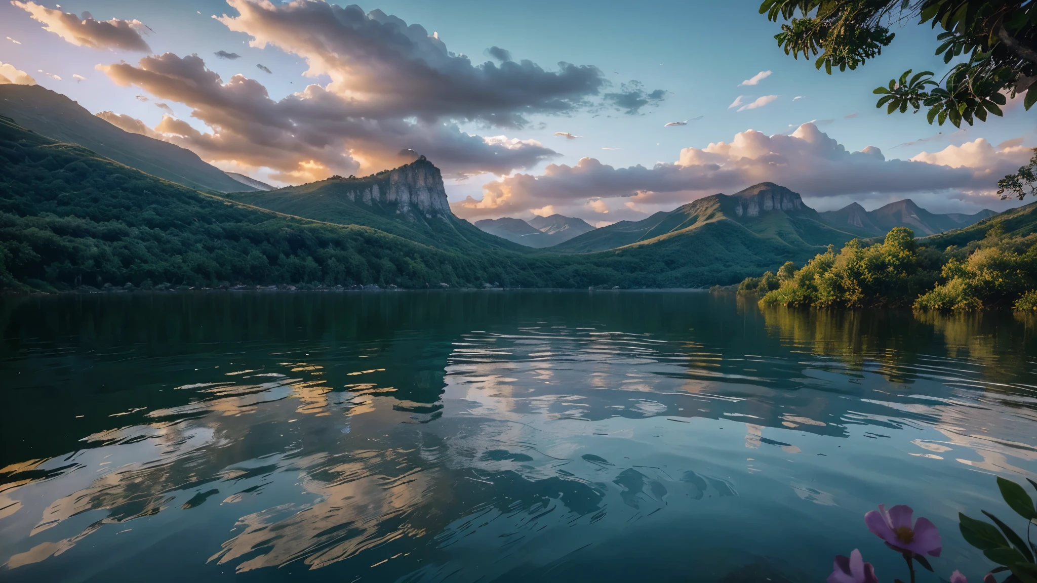 "(Directed by: Greg Rutkowski: 1.2), (master part), (best quality), pessoa meditando em uma paisagem extremamente delicado e bonito, illustration, (paisagem de fantasia), Uma paisagem de fantasia hipnotizante com elementos encantadores que se misturam perfeitamente. (Montanhas majestosas se erguem ao longe), adornado com flora vibrante e cachoeiras em cascata. The sky is flooded with shades of purple and gold, refletindo no lago tranquilo abaixo. A sense of tranquility and wonder fills the air, inviting exploration and discovery, profundidade de campo, HDR, intrincado, delicado"