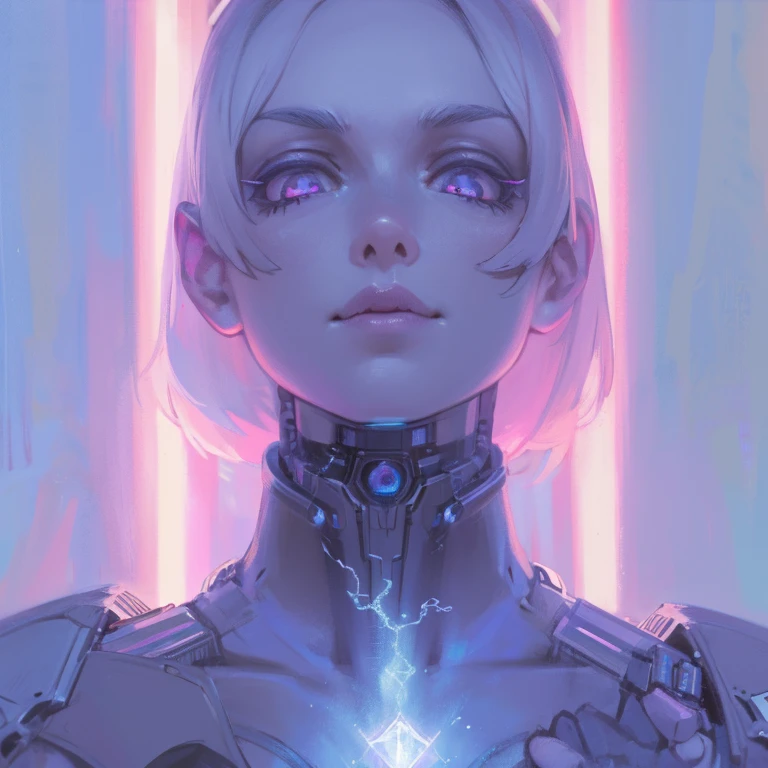 depicts a modern-day witch who has embraced the world of cybernetics to enhance her magical abilities. The artwork should convey the enchanting blend of traditional witchcraft and futuristic technology. Here are some specific elements to include: The Witch's Lair: The setting should be a cozy yet slightly eerie room, filled with magical books, crystal balls, potion ingredients, and antique furnishings. The room should be dimly lit by candles and a soft, mystical glow emanating from her cybernetic enhancements. The Cyborg Witch: The central focus of the artwork is the witch herself. She's a striking figure with a mix of traditional witch attire and cybernetic enhancements. Her clothing should have a witchy, occult aesthetic, with flowing robes, a pointed hat, and an intricate pentagram necklace. Her arms, however, have been upgraded with cybernetic components that incorporate magical symbols and glowing runes. Magical Interface: The witch is in the midst of casting a spell, with a holographic, touch-screen interface floating before her. This interface includes spell incantations, arcane symbols, and digital components, demonstrating her fusion of magic and technology. Spell Ingredients: On a nearby table, there should be a collection of spell ingredients, like herbs, potions, and magical artifacts. Some of these items may have been modified with cybernetic enhancements, blurring the line between the natural and the technological. Familiar: The witch's familiar, perhaps a cat or raven, should be present in the scene, serving as her magical companion. The familiar could also have subtle cybernetic enhancements or glowing eyes. Glowing Runes: The room should be adorned with ancient symbols and glowing runes on the walls and floor, contributing to the magical atmosphere. Aetherial Lighting: Use a combination of mystical, ethereal lighting and cybernetic glows to create a captivating interplay of light and shadow. The contrast between the tradit