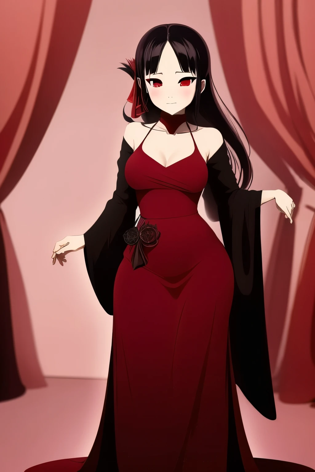 Kaguya, black long dress, full body view