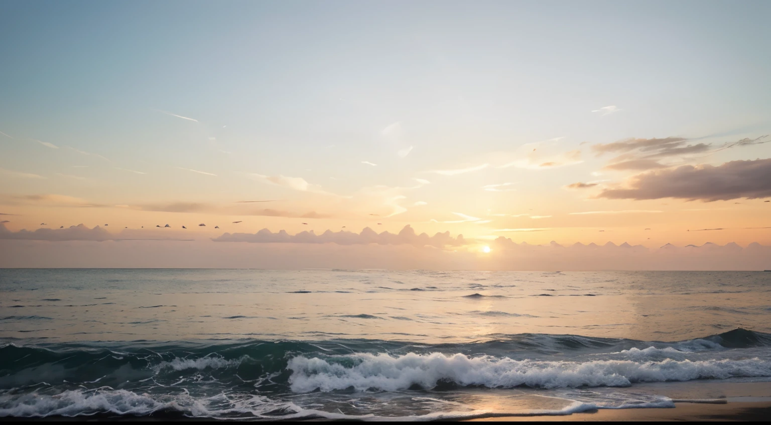 Calm sea at sunset, transmitindo serenidade.