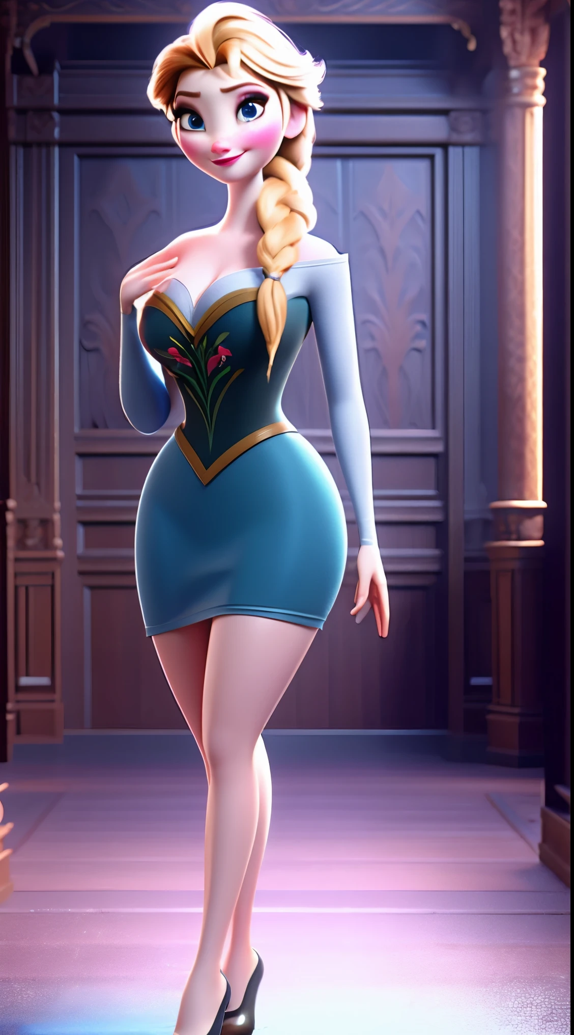 Photo of Anna of Arendelle as a teacher, teacher, teacher clothes, mini dress,  Anna from Disney Frozen movie, tall and sexy, superb face, perfect body, provocative, Nice, show breasts, huge breasts, tall, sexy legs, bursting huge breasts, wide hips, busty, sexy, enormous breasts, happy.