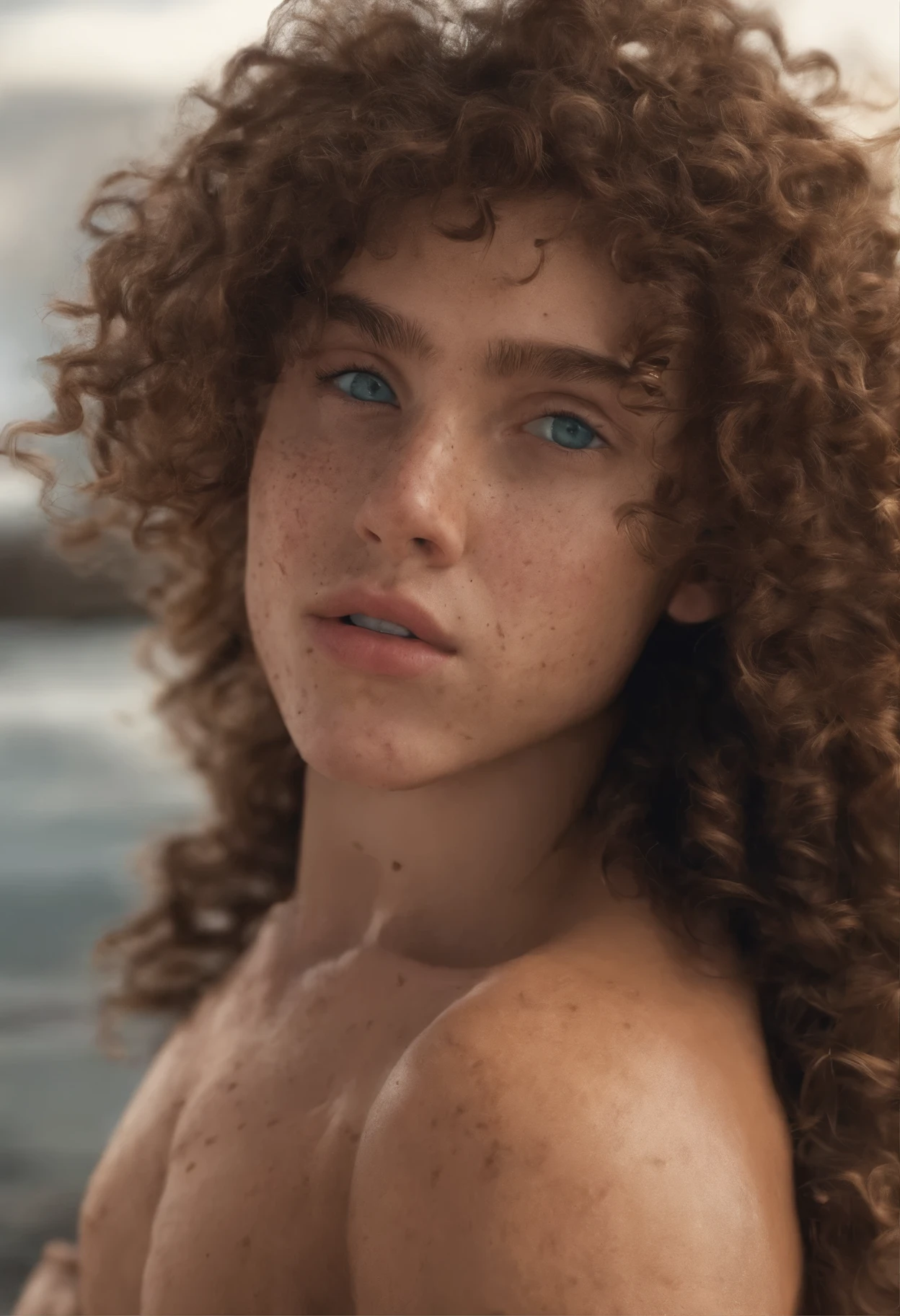 Jeune homme brun de 18 ans très musclé, freckle,curly hair kisses and grabs her boyfriend&#39;s ass 