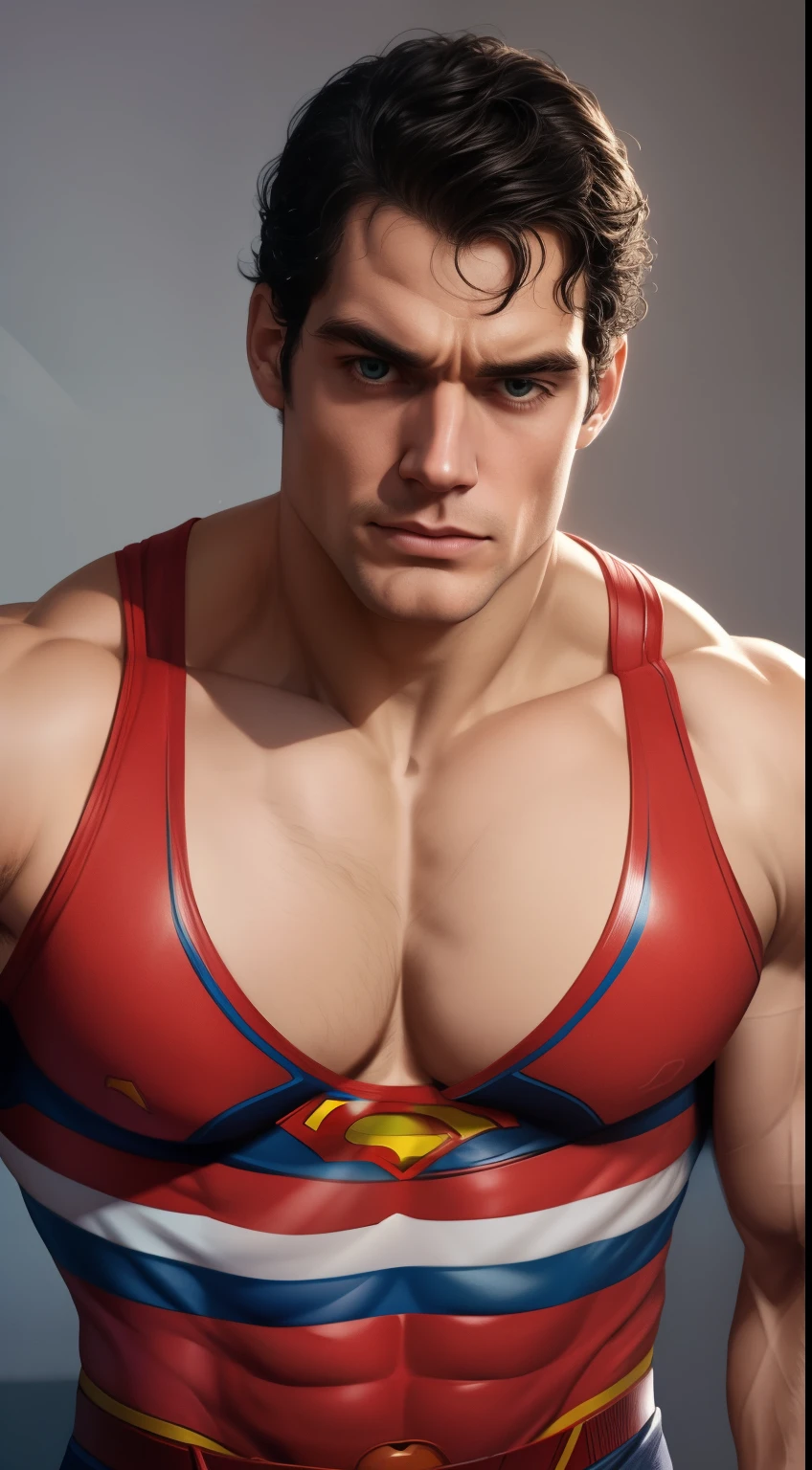 1 man, solo, Henry Cavill as Superman, 40s year old, all blue and red details suit, bare hands, big red S symbol on the chest, red cape, strain of hair covering forehead, short cut hair, tidy hair, tall, manly, hunk body, muscular, wide shoulder, straight face, black hair, best quality, high resolution:1.2, masterpiece, raw photo, dark background, detailed suit, detailed face, upper body shot, crossed arms, runic scene in the background Experiment with portraying the dynamic nature of emotions. Use swirling, flowing, or kinetic brushwork to depict the movement of emotions within the portrait. shutterstock, herry cavill, portrait of henry cavill, henry cavill!!!, henry cavill, superman, superman pose, Showcase the model in a dynamic, action-oriented pose that exudes energy and movement. Experiment with dramatic angles and perspectives.