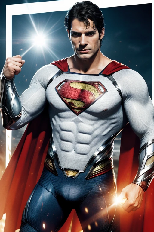 a man of steel poster, by Zack Snyder, textless, herry cavill, inspired by Zack Snyder, zack snyder cinematography style, henry cavill!!!, hd wallpaper, superman emerging from the sun, superman, zack snyder 3 8 4 0 x 2 1 6 0, hq 4k wallpaper, henry cavill, 4k post, 4 k post, dwayne johnson as superman, (Papel de parede 8k muito detalhado), medium photo of a beautiful and scary necromancer, Intricado, alto detalhe, Dramatic, Particle Light Effects,