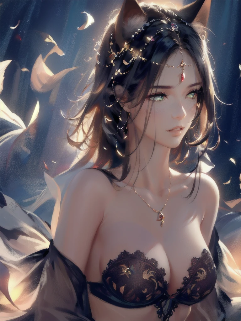 anime style, very beautiful illustrations, High detail, dynamic angle, excellent detail, 8K, rose bushes bloom quietly at night. In the painting the woman stands motionless, enchanted by red roses, watching, how flowers fall. very good illustration, High detail, dynamic angle, beautiful details, 2D, (Best quality, masterpiece, Beauty, tenderness), Anime, very detailed face, very detailed eyes, very detailed hands, very detailed background, Ideal lighting, Whole body, 1 girl, one, (Very detailed cat ears), (Very detailed ears behind the hair), finely drawn eyes, The ears are covered with hair