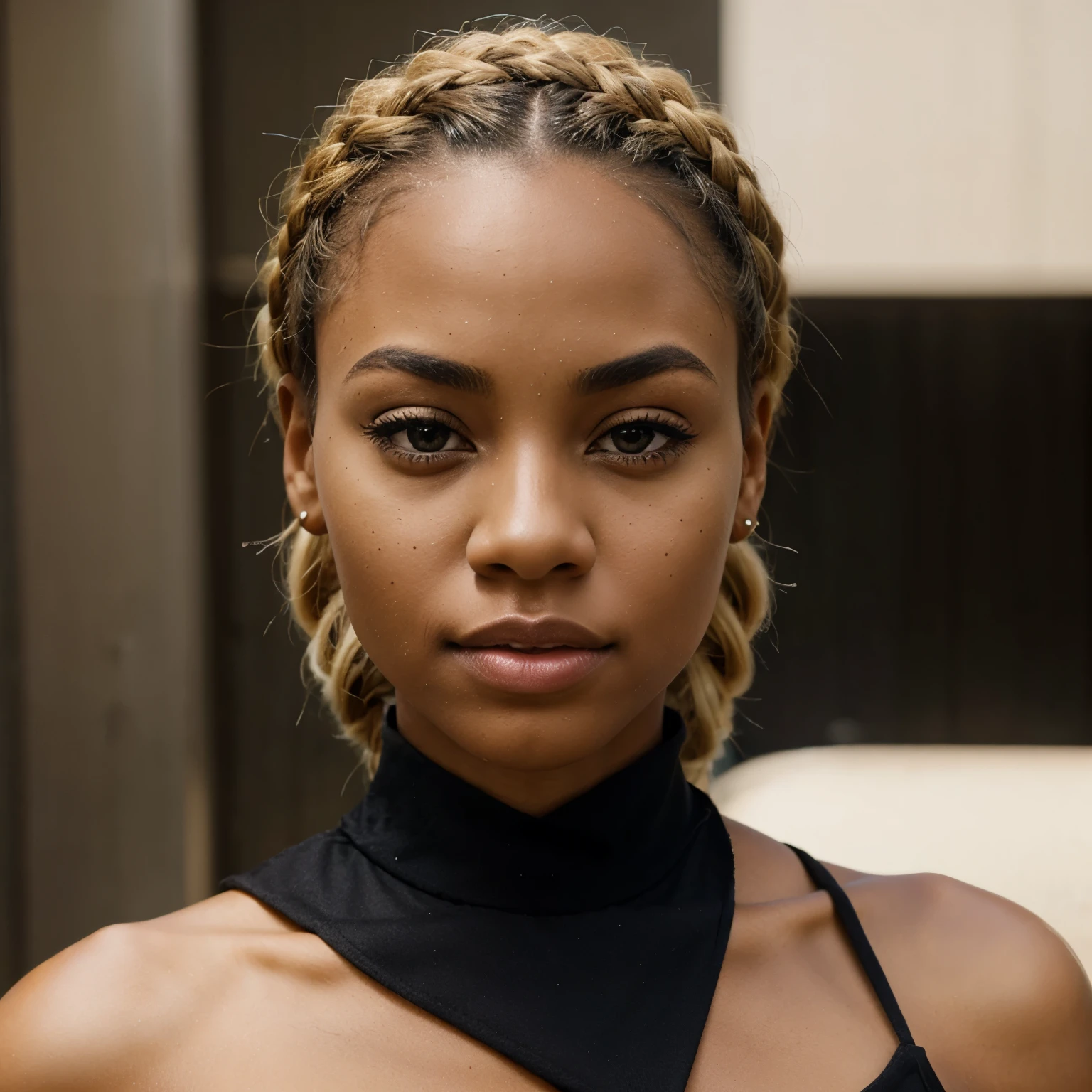 Young adult black woman short blonde braid Straight eyebrow with center cut