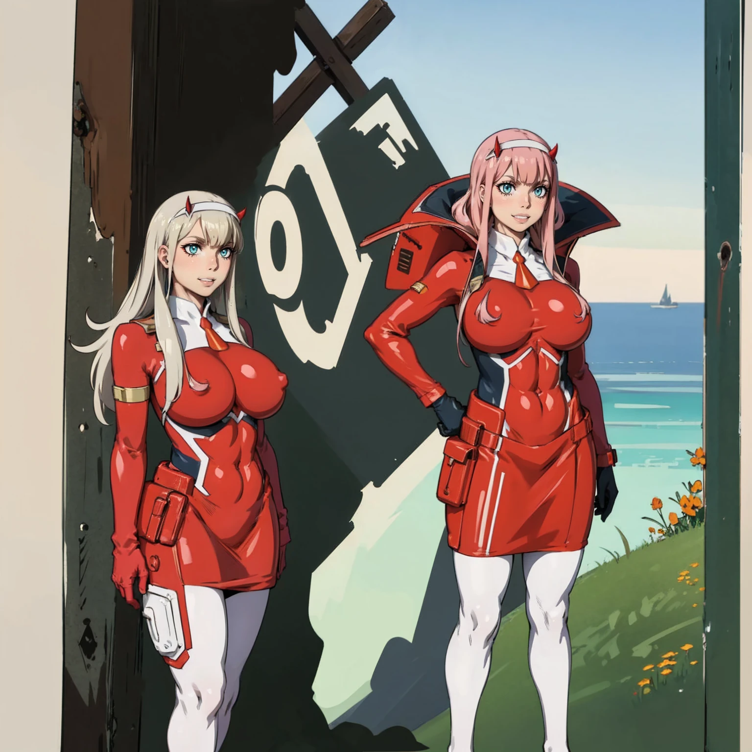 masterpiece, best quality, IncrsLowTier, electricity, glowing eyes zerotwo horns, hairband, necktie, red dress, pantyhose horns, hairband, red bodysuit, armlet, mecha horns, hairband, white bodysuit, white gloves, cap, red dress, white gloves, jacket on shoulders, pantyhose, cyber_armor body_suit,huge_breast, tall female, fulll body, sun light, smile,, sun aura,, boots, standing, smile, lips, red lips, fangs, sharpteeth,,{best quality}, {amazing quality} {best quality},{amazing quality},, {absurdres},{{highres}}, {very aesthetic}, {detailed}, curvy, tall, huge breast, character focus, white background,full-length portrait,
Waiting to start