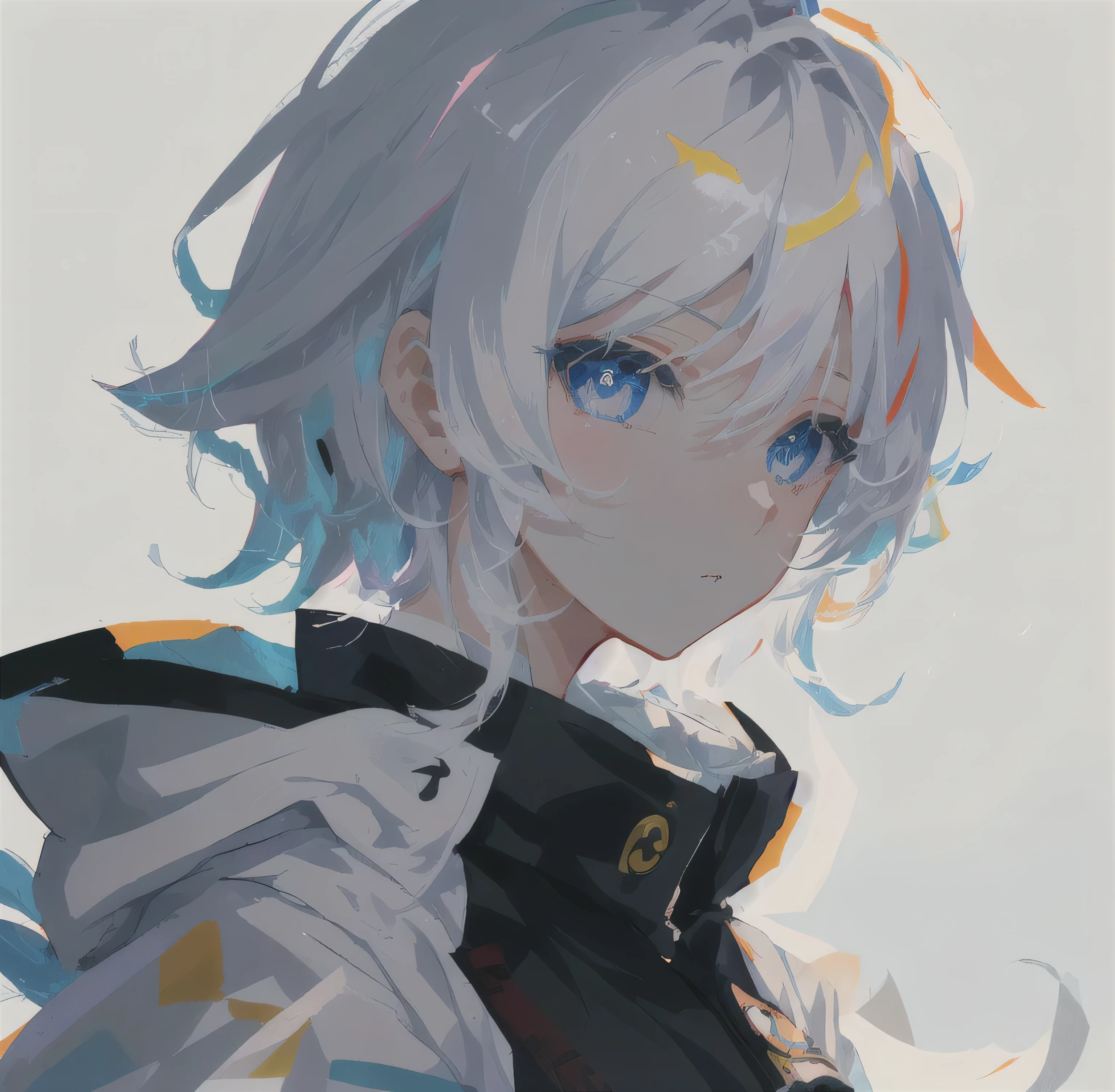Japanese cartoons, A white-haired, blue-eyed man wearing a jacket, from Ark of Tomorrow, From Girl Front, Ark of Tomorrow, Girl with short white hair, White hair, tall Japanese cartoons guy with blue eyes, Japanese cartoons character, detailed Japanese cartoons character art, Komaeda Nagito, Japanese cartoons character art, Girl front style, female Japanese cartoons character, White hair, key Japanese cartoons art