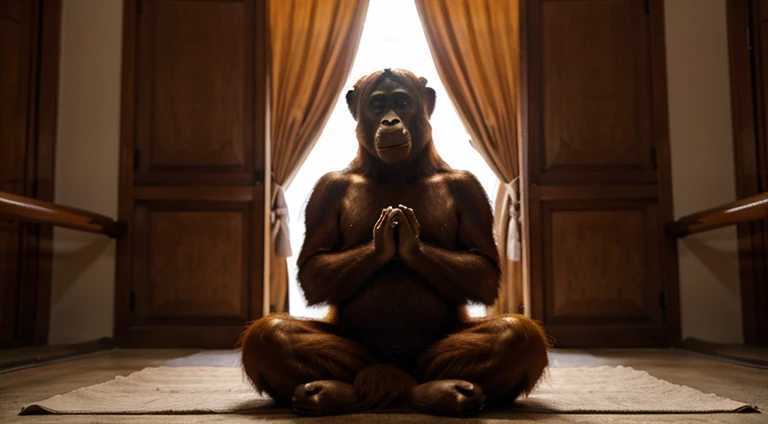 Make a picture of an orangutan (o animal) meditando na pose do buda