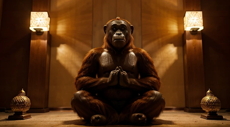 Make a picture of an orangutan (o animal) meditando na pose do buda