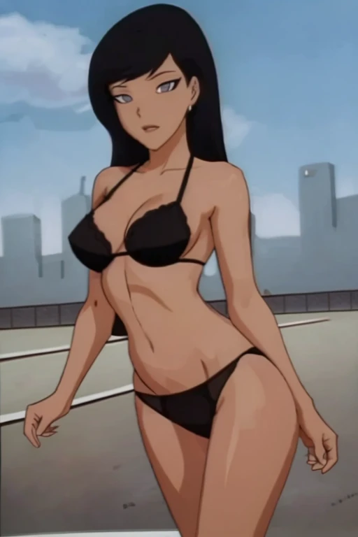 Mujer adulta , anime, sensual y provocativa, cuerpo completo 1.2, esbelta, rostro perfecto y detallado perfecto cabello negro corto, busto grande y pesado, blue lingerie with micro bra and bikini, diminuto, puernas grandes y torneadas, posando para una foto
