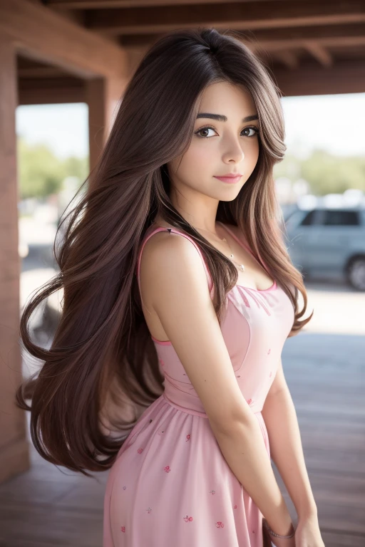 (La mejor calidad, 4k, 8k, Altas Resoluciones, Obra maestra:1.2), Ultra detallado, cara detallada, Labios y ojos detallados..........., lindo maquillaje , aspecto atractivo, Rostro expresivo, realista,
Romper   ,Beautiful Caucasian woman with shoulder length messy wavy pink hair, , Grandes ojos azules, piel clara, slim and athletic, cabello que cubre un ojo,
Romper  (dynamic pose),  senos grandes , excited expression, Luz solar suave iluminando la escena, Sutil movimiento del viento en el cabello, happy expression, gloomy atmosphere, afable, Natural lighting that emphasizes your features..........., Subtle shadows that add depth and dimension to the image..........., (maduro)  ruidosa, mlp Fluttershy  , pelo rosa , cabello rosa  , vestido elegante , aviation elegant hotel, cuerpo completo 