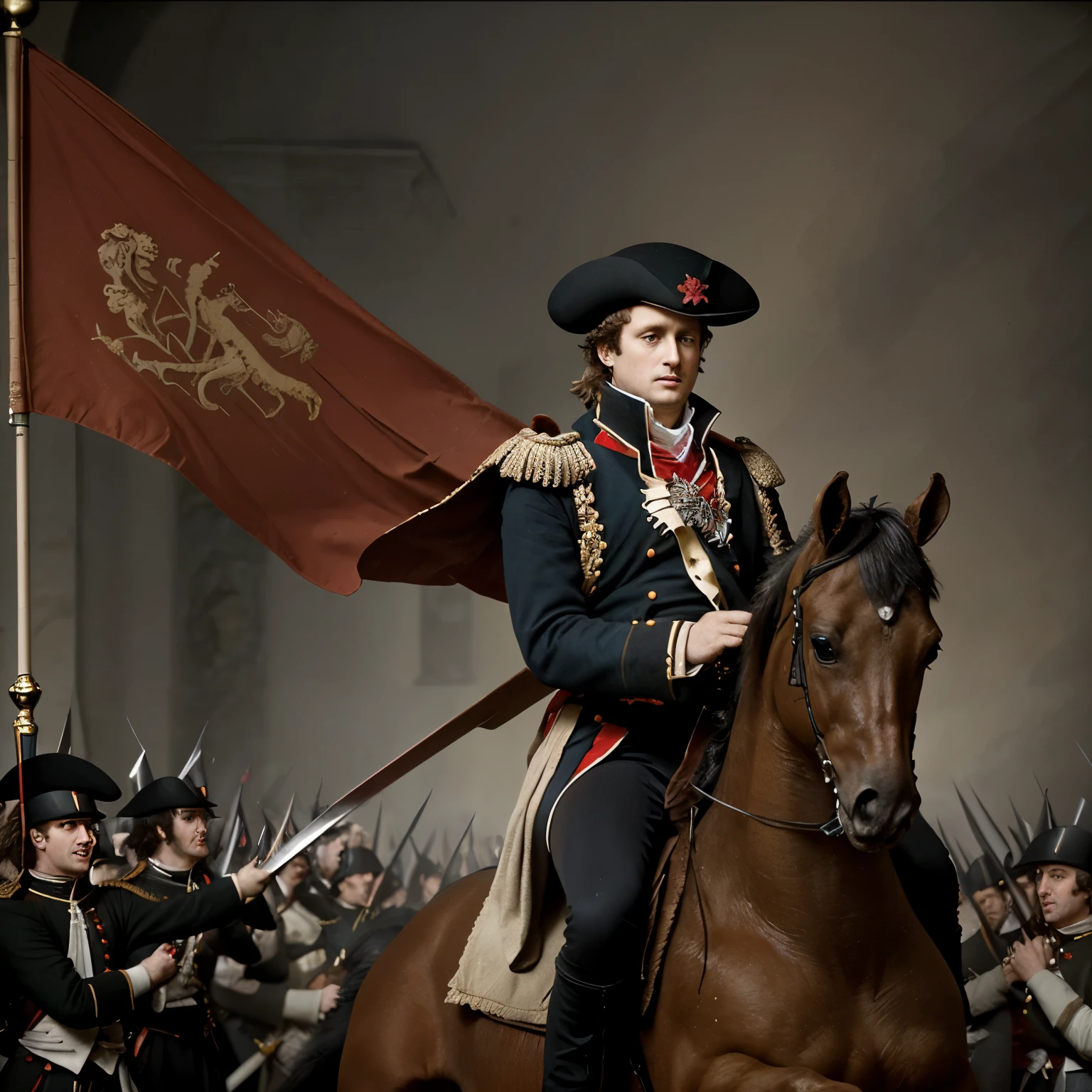 Napoleon qui bat Wellington à la bataille de Waterloo