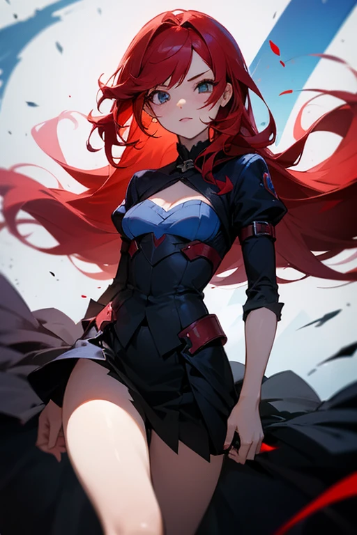 girl, blue red hair(1:2), good and evil