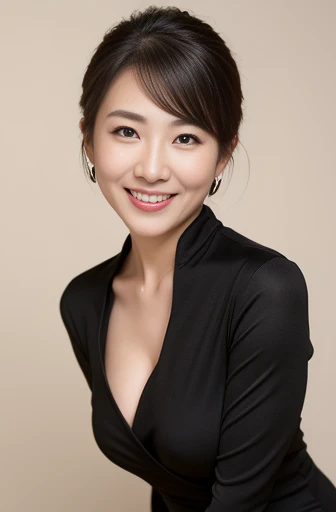 Masseter Film, highest quality, masterpiece, High resolution, realism, Original photo, 8k wallpaper, perfection, Professional Lighting, Very detailed, Written boundary depth, ((Beautiful woman in a sexy black Chinese dress)), ((Sexy 40 year old women)),, ((smile)), Detailed face, Beautiful Eyes,, bangs, She has big breasts and a nice figure, (Sexy look), Hair Bun, (Thick lips), Long legs,I can see your chest,Shoot from the front,Wear white stockings,Red High Heels,Standing in Chinatown
