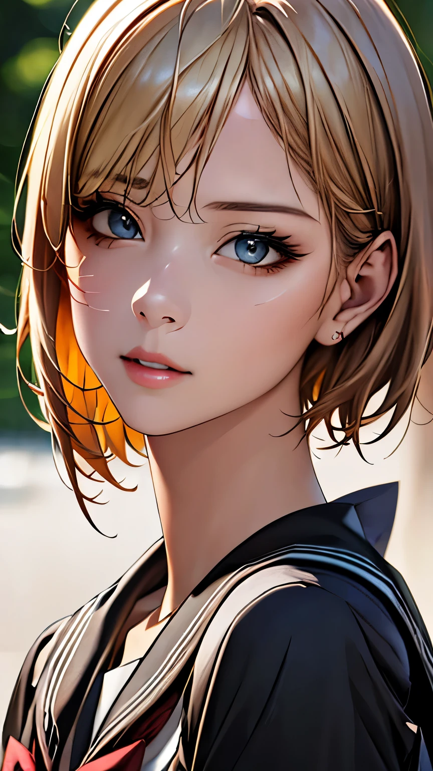 (hig彼st quality、8k、32k、masterpiece)、(Realistic)、(Realistic:1.2)、(High resolution)、Very detailed、Very beautiful face and eyes、1 girl、Delicate body、(hig彼st quality、Attention to detail、Rich skin detail)、(hig彼st quality、8k、Oil paint:1.2)、Very detailed、(Realistic、Realistic:1.37)、Bright colors、Full Body Shot, (round face, girl:1.6, Sailor suit), (short hair, Blonde Hair)