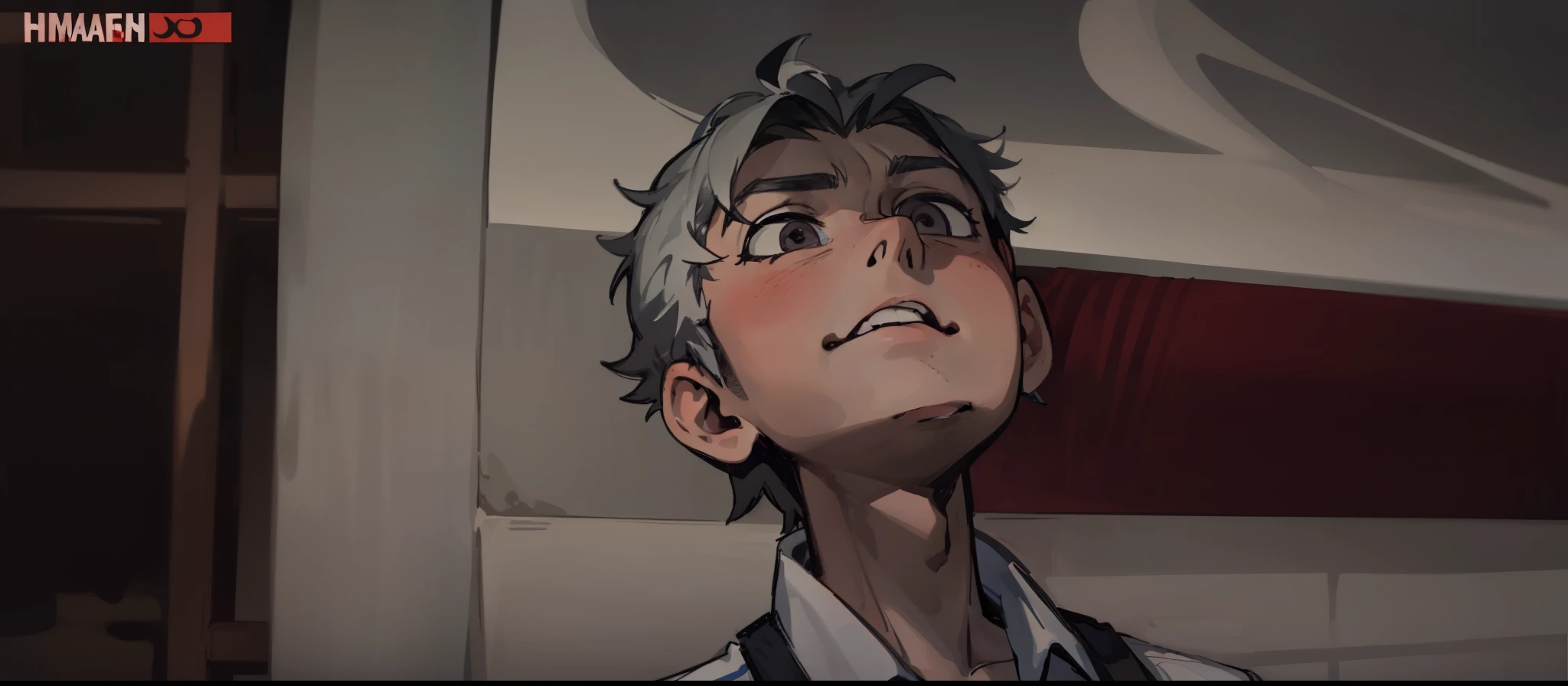 man gray hair gray eyes looking up
