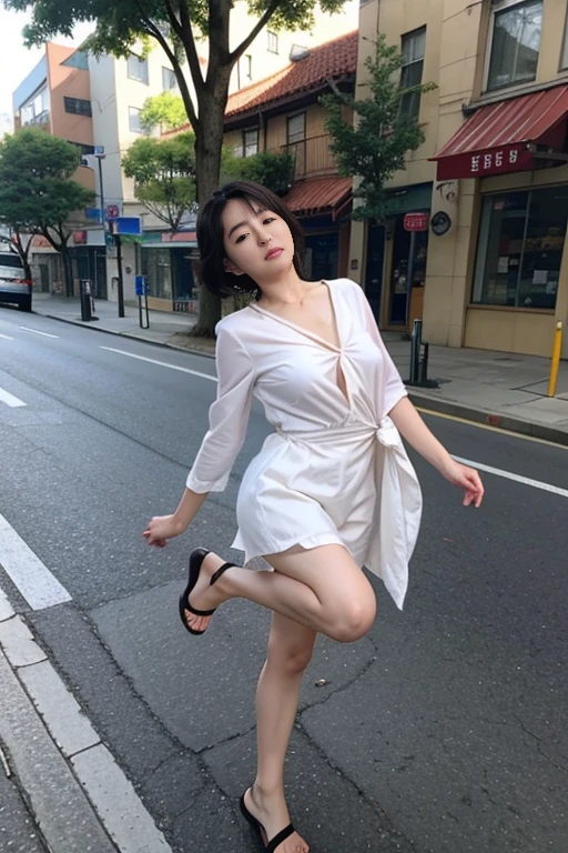 (One 、Girl with anatomically perfect body、Highly detailed hands、Perfect hands、Highly detailed face、Cute eyes、White skin、A-Line Bob:1.1)、(blouse、petticoat、Sandals)、I have to pee、The strongest need to pee、Myself peeing、Pee leaks:1.3)、(Erotic twisting of the body、Standing on one leg:1.3)、(Street:1.2)、(despair、Hurry、blush、Tilt your head) 、look up:1.2)、close your eyes、Highest