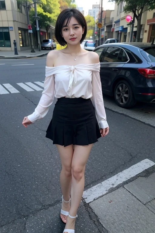 (One 、Girl with anatomically perfect body、Highly detailed hands、Perfect hands、Highly detailed face、Cute eyes、White skin、A-Line Bob:1.1)、(Off-the-shoulder blouse、petticoat、Sandals)、I have to pee、The strongest need to pee、Myself peeing、Pee leaks:1.3)、(Erotic twisting of the body、Standing on one leg:1.3)、(Street:1.2)、(despair、Hurry、blush、Tilt your head) 、look up:1.2)、close your eyes、Highest