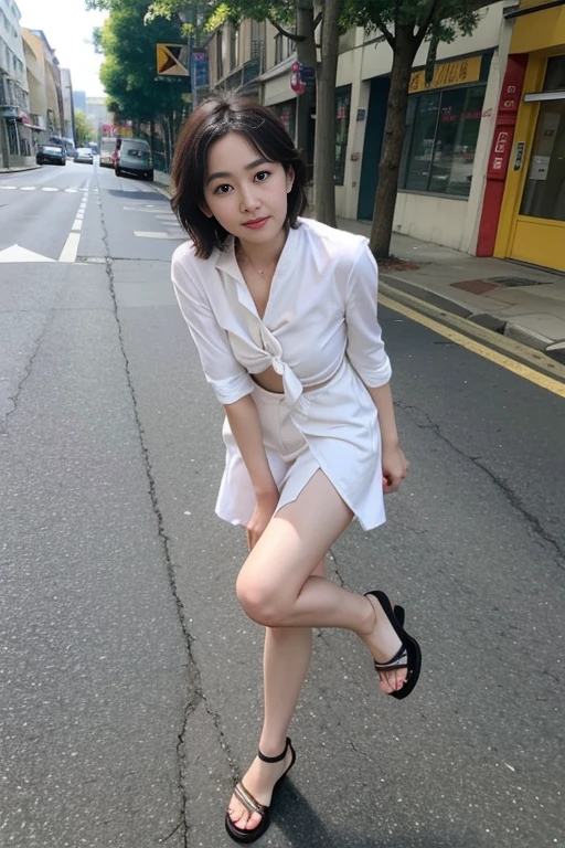 (One 、Girl with anatomically perfect body、Highly detailed hands、Perfect hands、Highly detailed face、Cute eyes、White skin、A-Line Bob:1.1)、(blouse、petticoat、Sandals)、I have to pee、The strongest need to pee、Myself peeing、Pee leaks:1.3)、(Erotic twisting of the body、Standing on one leg:1.3)、(Street:1.2)、(despair、Hurry、blush、Tilt your head) 、look up:1.2)、close your eyes、Highest