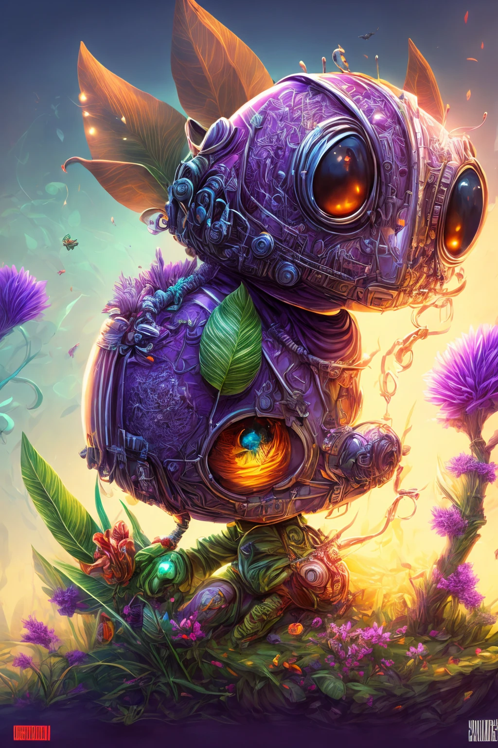 An ultra-detailed, realistic, and adorable cute alien character is depicted in this artwork. The character is small in size and has a friendly and adorable appearance. The alien is set in a purple-colored world filled with abundant exotic vegetation. The art style is inspired by anime, giving it a unique and distinct look. The artwork is created in 8k resolution, ensuring the best quality and capturing every intricate detail of the alien and its surroundings. The vibrant and vivid colors enhance the overall visual experience, while the lighting creates a sense of depth and dimension in the artwork. This masterpiece showcases the artist's expertise in creating high-quality and visually stunning illustrations.