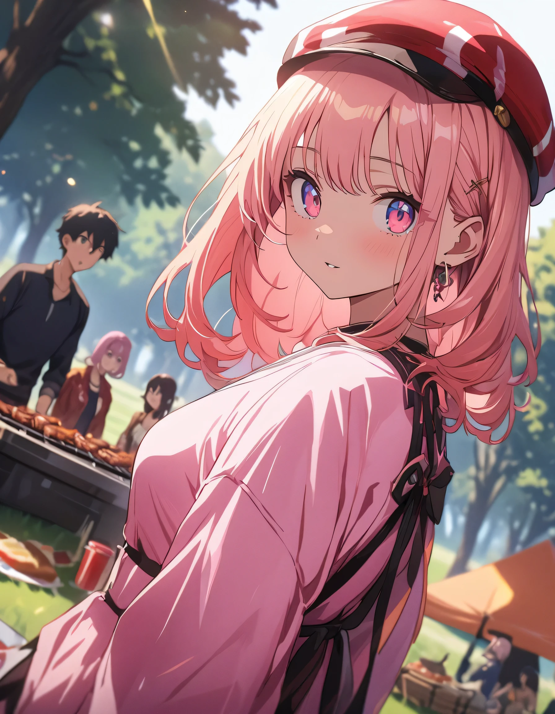 masterpiece, highest quality, ((anime)), 4K,8k,style,masterpiece, (Family picnic), Outdoor, noon,Lush greenery and nature, tent、(barbecue), Contrast, sunny, (style, (Film Grain: 1.3), (Warm shades, Warm Tones): 1.2), Cinematic Light, Side lighting, 超High resolution, (The best shade), born, Fun Themes,(highest quality、masterpiece、High resolution、detailed)、animestyle、Flat style、(Beautiful Eyes, Delicate and beautiful face, ), BREAK,family、extremely detailed、Dynamic Angle、anime