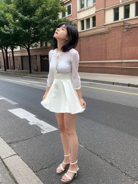 (One 、Girl with anatomically perfect body、Highly detailed hands、Perfect hands、Highly detailed face、Cute eyes、White skin、A-line bob:1.1)、(blouse、petticoat、Sandals)、I have to pee、The strongest need to pee、Myself peeing、Pee leaks:1.3)、(Tick twist of the body、Sexy standing on one leg:1.3)、(Street:1.2)、 (despair、Hurry、blush、Talking about the neck)、Looking up:1.2)、close your eyes、Highest