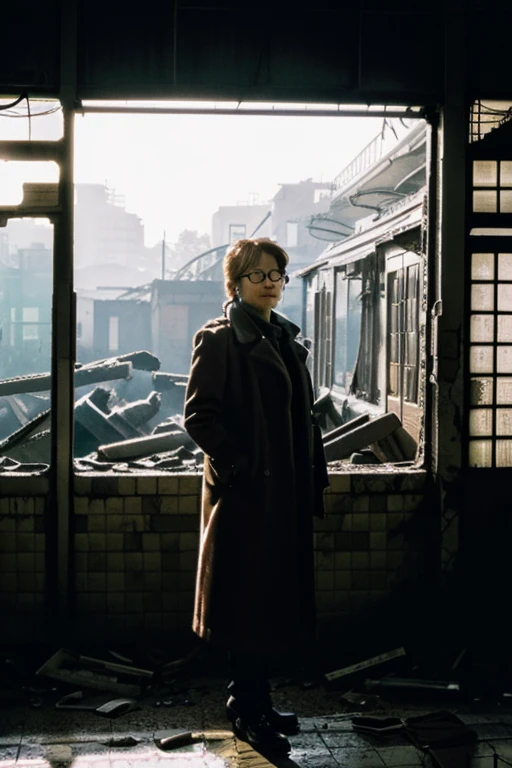 subway,Showa,Collapse,Devastation,Inside the ruins,Glasses,Women,adventure,Black and White,