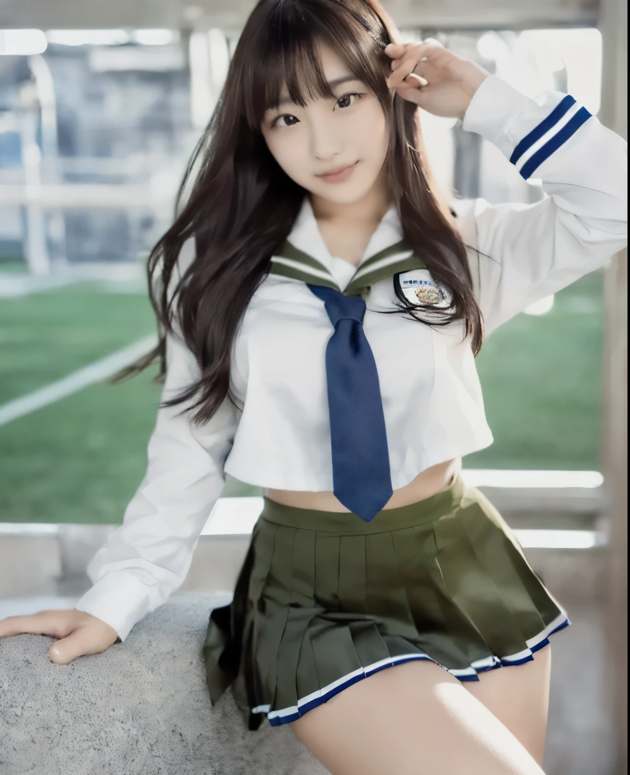 athletic body,muscular body,adult female body,shoulders,broad shoulders,extremely huge breast,abs,extremely thick thigh,very big thigh,extremely big hips,extremely huge hips,extremely beautiful girl,very cute girl,super beautiful girl,arafed asian woman in a cheerleader outfit posing for a picture, beautiful south korean woman, korean girl, gorgeous young korean woman, sporty physique, beautiful young korean woman, beautiful asian girl, korean woman, gorgeous chinese model, sexy hot body, jaeyeon nam, attractive sporty physique, fitness model, japanese goddess, fit girl, japanese model, sexy girl,A woman in a green uniform is posing for a photo, Girl in uniform, wearing Japanese , Japanese girl , Korean Girls, Surreal school girl, Realistic young gravure idol, a Surreal school girl, JK Uniform, sakimichan hdri, cute , Japanese , Japanese model, Sailor suit