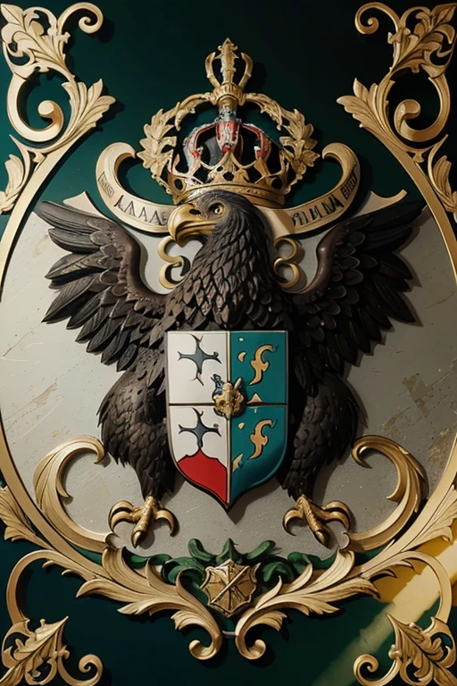 create a coat of arms of a house called the House of Valdselheim, which is of Austrian origin. Use simbolos, cores, e demais coisas que retrarem a cultura e antigas casas austriacas. coloque bastante dourado e preto, the eagle has two heads