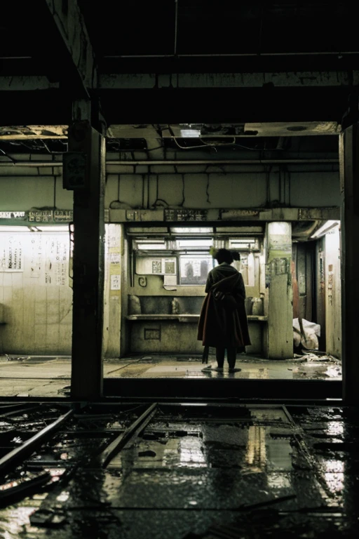 subway,Showa,Collapse,Devastation,Inside the ruins,Glasses,Women,adventure,Black and White,