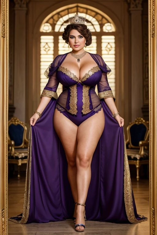 CHUBBY QUEEN, , BBW, photo vintage, visage feminin parfait, PURPLEHAIR , tache de rousseur, 1788, big huge breasts : 58H,FRONT VIEW, Rembrandt LIGHT , EXTREME LONG V-NECK, BIG CLEAVAGE, BEAUTIFUL EYES, BEAUTIFUL HANDS, LIGHT SMILES, PERFECT FACE, tres long décolleté, CASTLE BACKGROUND, QUEEN, NECKLACE, RING, JEWELERY RICH, SFW, FULL BODY, COLORFUL, ITALIAN, ROYAL LINGERIE, ROYAL BEDROOM