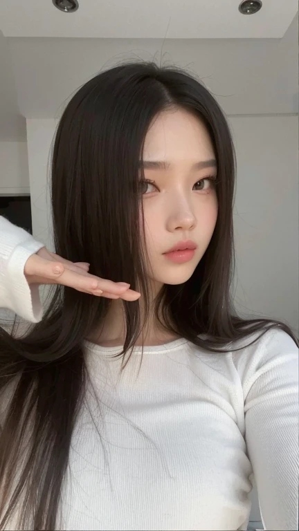 there is a woman with long black hair posing for a photo, jennie blackpink, Ulzzang, jaeyeon nam, sui ishida com cabelo preto, o corte Hime, Jinyoung Shin, chiho, gongbi, com cabelo preto liso, Sha Xi, Yoshitomo Nara, com cabelo comprido, Jisoo do Blackpink