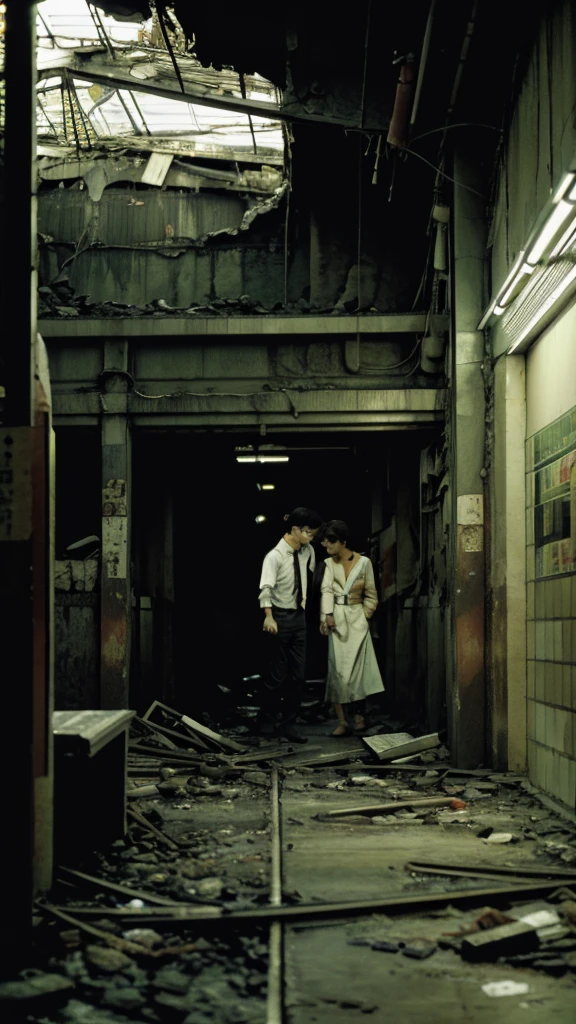 subway,Showa,Collapse,Devastation,Inside the ruins,Glasses,Women,adventure,Black and White,